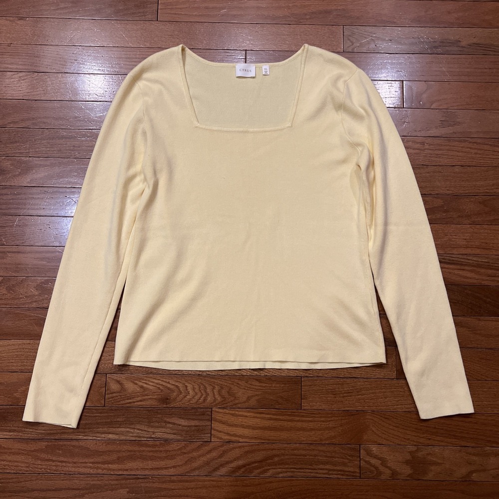Cyrus Women's XL Yellow Square Neck Long Sleeve Ribbed Sweater Rayon Nylon